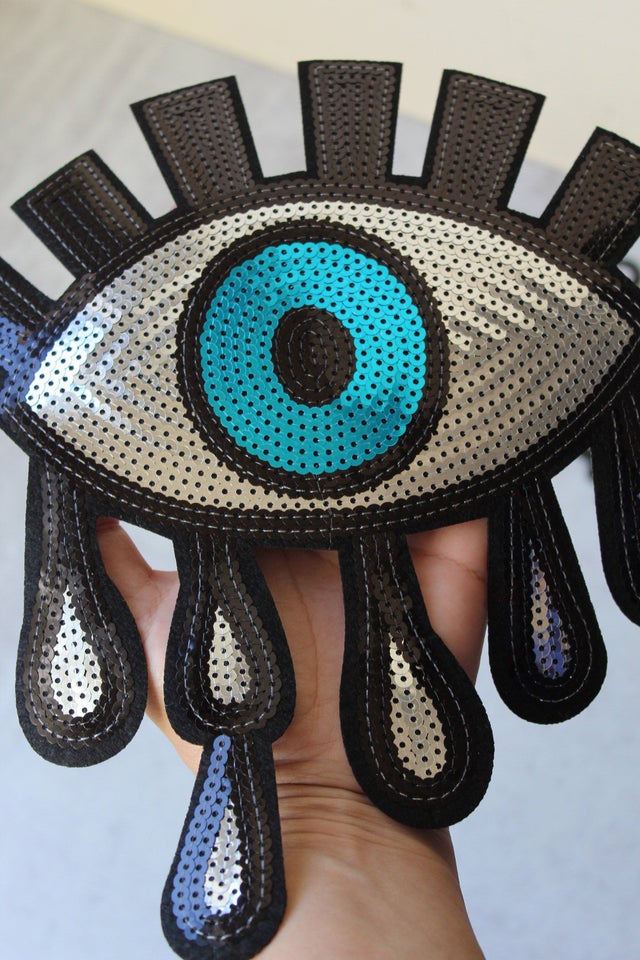 Sequins Evil Eye Patch Large Blue Black IRON-ON SEW-ON Applique Clothing  Decor